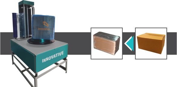 Box Stretch Wrapping Machine manufactured by Innovative WrapTech Pvt. Ltd. for secure and efficient industrial packaging.