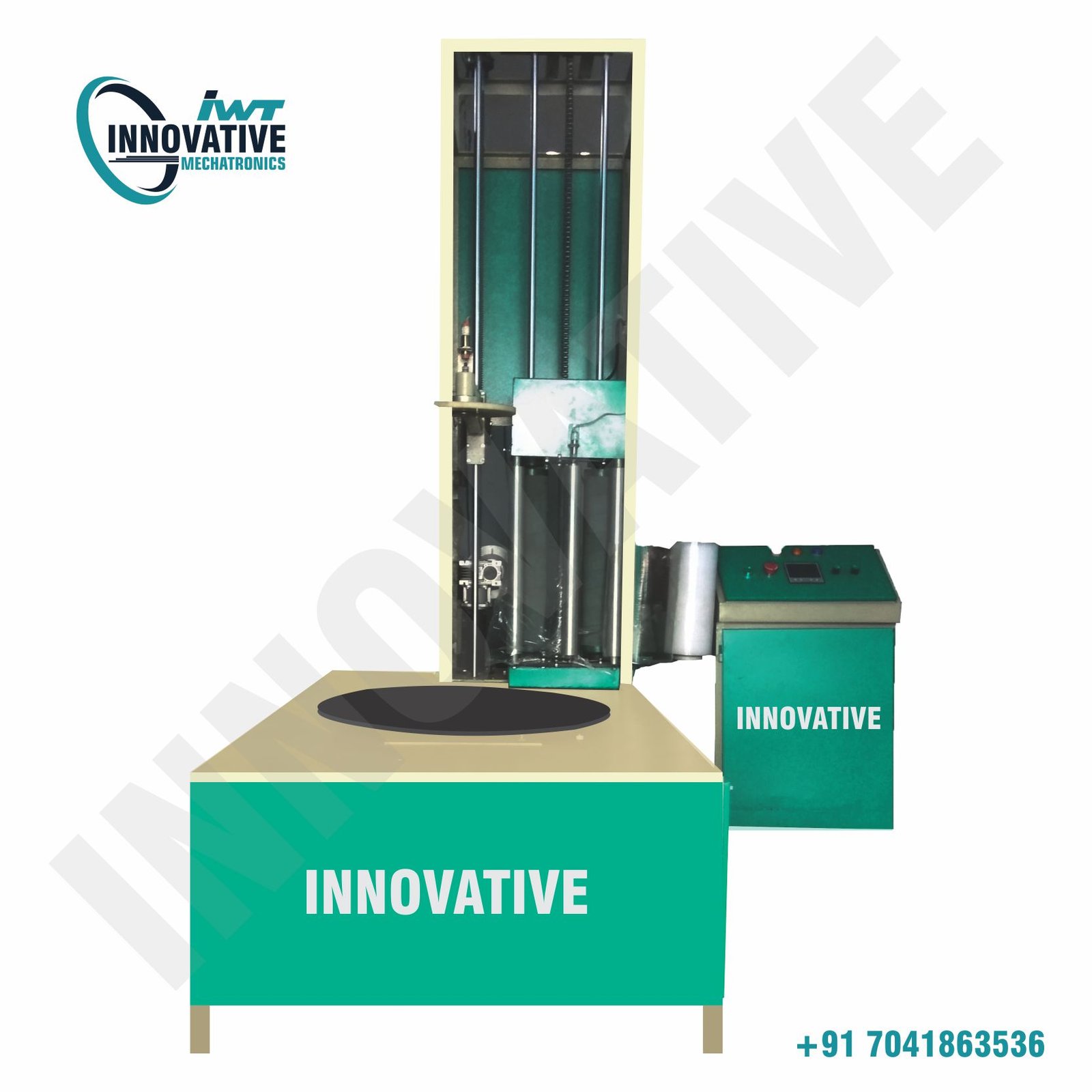 Box stretch wrapping machine with up-down system and holding mechanism for cartons