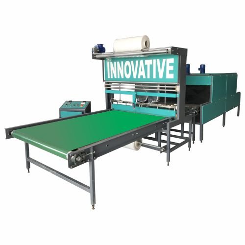 Duplex paper board shrink wrapping machine with conveyor and heat tunnel for secure board packaging