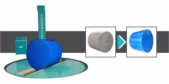 Paper Roll Stretch Wrapping Machine by Innovative WrapTech Pvt. Ltd. for secure and efficient paper roll packaging.