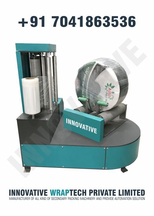 Reel Wrapping Machine with Pre-Stretched System for efficient stretch film wrapping of paper, cable, plastic, and industrial reels
