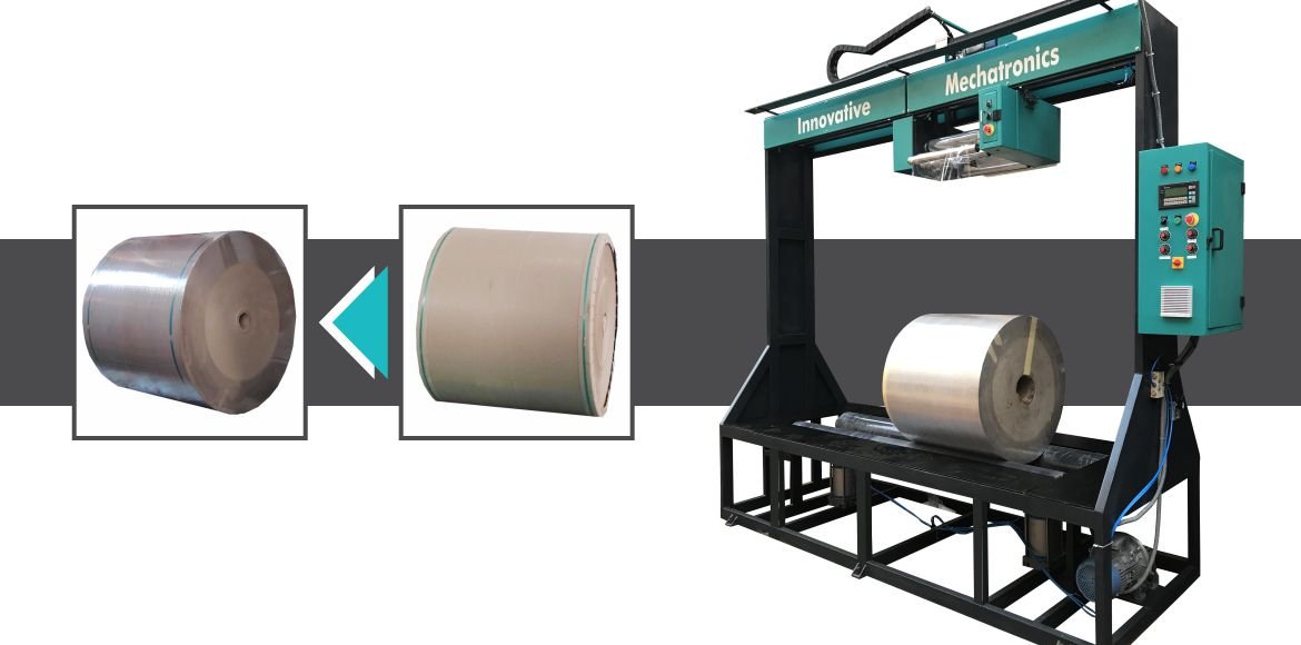 Roll Wrapper Machine by Innovative WrapTech Pvt. Ltd. for secure and efficient industrial roll wrapping solutions.