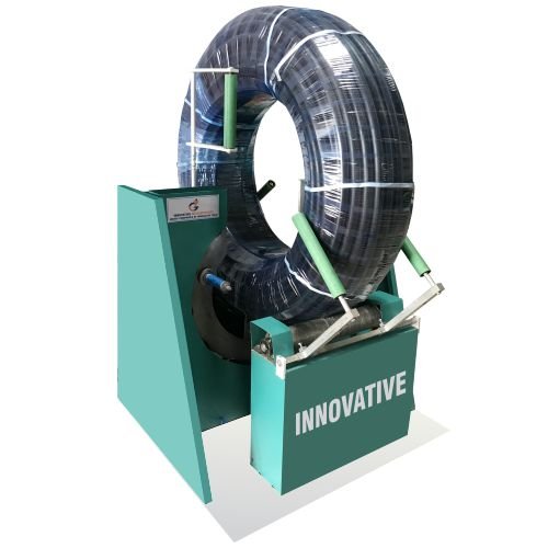 Round drip pipe wrapping machine wrapping coiled irrigation drip pipes with protective film