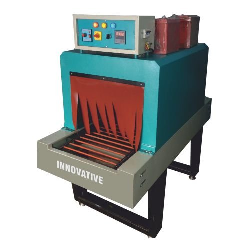 Shrink Tunnel Machine wrapping a cardboard box for secure packaging