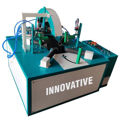 Wire coil wrapping machine packaging large industrial wire coils on pallets