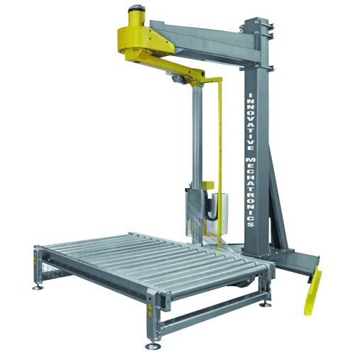 Arm type pallet wrapping machine with conveyor system for automated industrial packaging