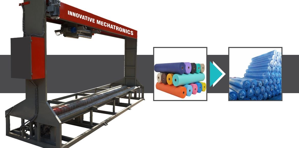 Fabric Roll Packing Machine by Innovative WrapTech Pvt. Ltd. for secure and efficient fabric roll packaging.
