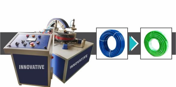 Garden Pipe Wrapping Machine for secure stretch film wrapping of garden hose pipe coils