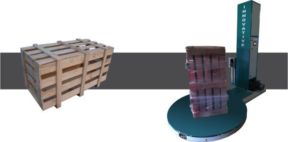 Low Cost Pallet Stretch Wrapping Machine manufactured by Innovative WrapTech Pvt. Ltd. for economical and efficient pallet packaging.
