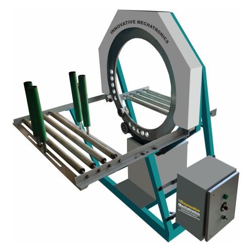 Manual ring stretch wrapping machine for long industrial products