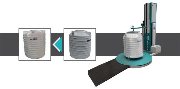 Pallet Wrapping Machine for Water Tank Packing by Innovative WrapTech Pvt. Ltd. for secure and efficient water tank packaging.