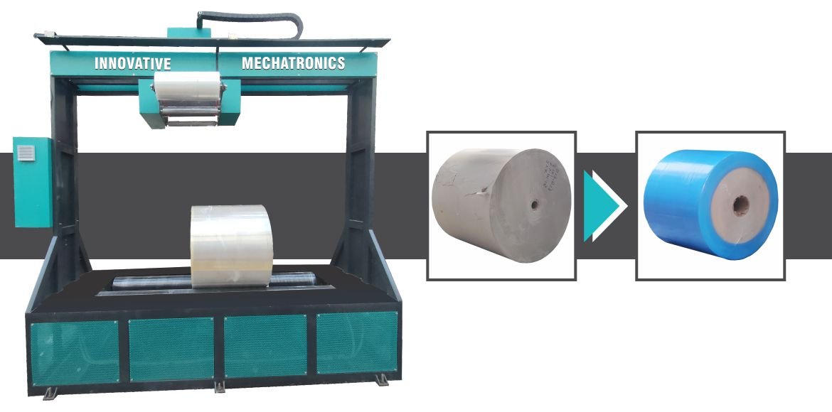 Paper Roll Packing Machine by Innovative WrapTech Pvt. Ltd. for secure and efficient paper roll packaging.
