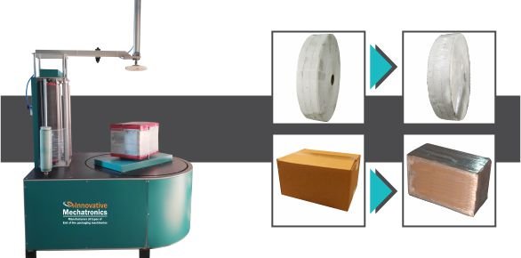 Reel and Box Combo Stretch Wrapping Machine by Innovative WrapTech Pvt. Ltd. for efficient wrapping of reels and cartons.