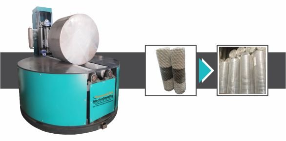 Wire Mesh Roll Packing Machine by Innovative WrapTech Pvt. Ltd. for secure and efficient wire mesh roll packaging.