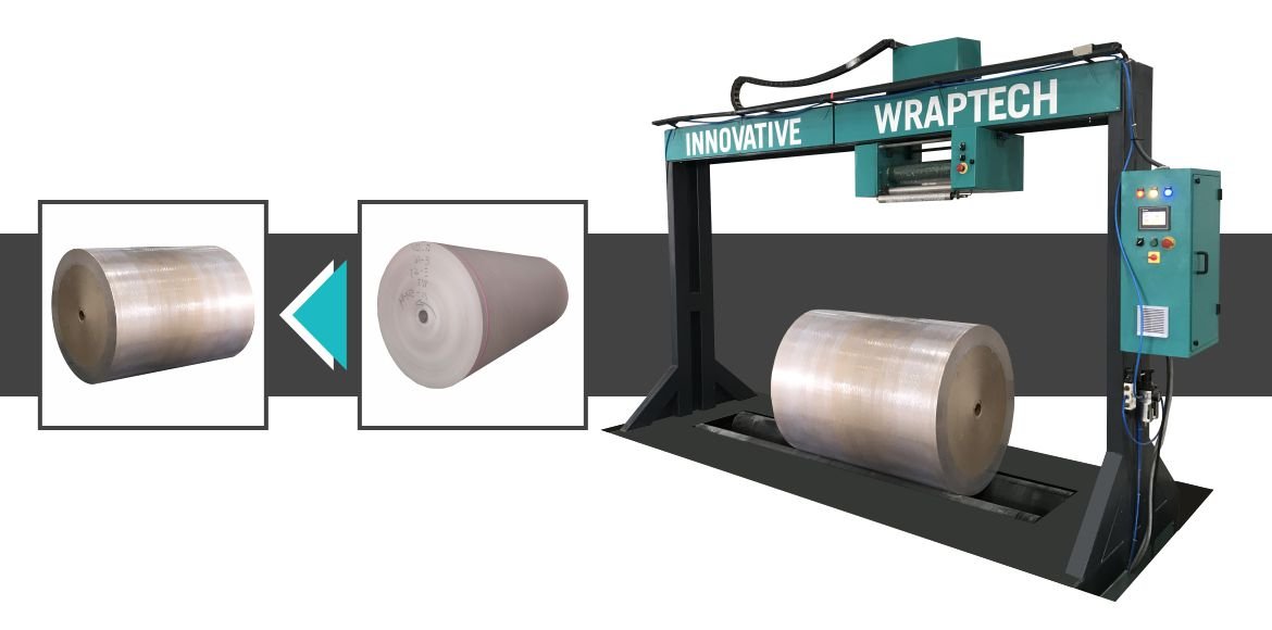 Roll Wrapping Machine by Innovative WrapTech Pvt. Ltd. for secure and efficient industrial roll packaging.