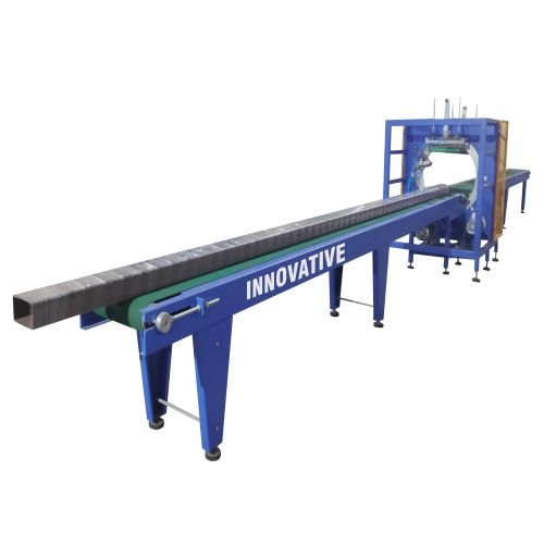 Aluminium Profile Packing Machine wrapping aluminium profiles in industrial setting