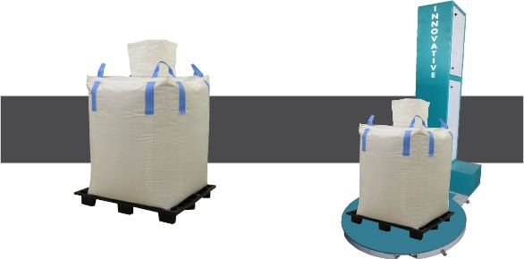Jumbo Bag Stretch Packing Machine by Innovative WrapTech Pvt. Ltd. for secure and efficient jumbo bag pallet packaging.