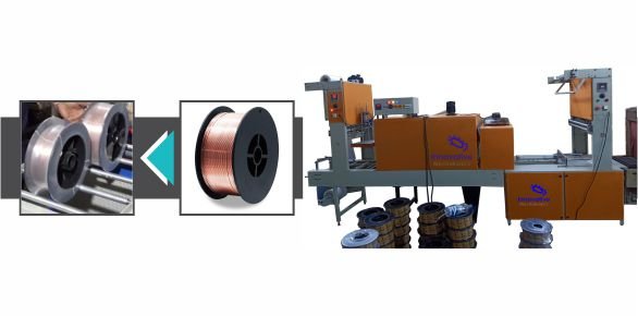 High-Speed Shrink Wrapping Machine by Innovative WrapTech Pvt. Ltd. in industrial packaging setup, showing conveyor-fed products with shrink film sealing and heat tunnel.