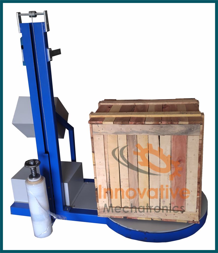 Industrial pallet wrapper machine by Innovative WrapTech Pvt. Ltd. wrapping a loaded pallet securely