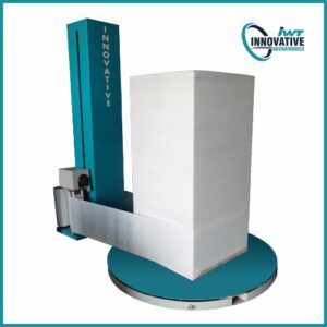 Pallet stretch wrapping machine for secure industrial pallet packaging with stretch film