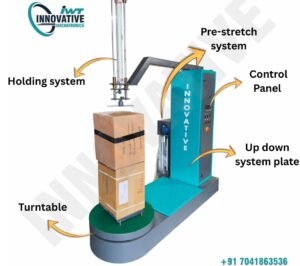 Box Stretch Wrapping Machine manufactured by Innovative WrapTech Pvt. Ltd. for secure and efficient industrial packaging.