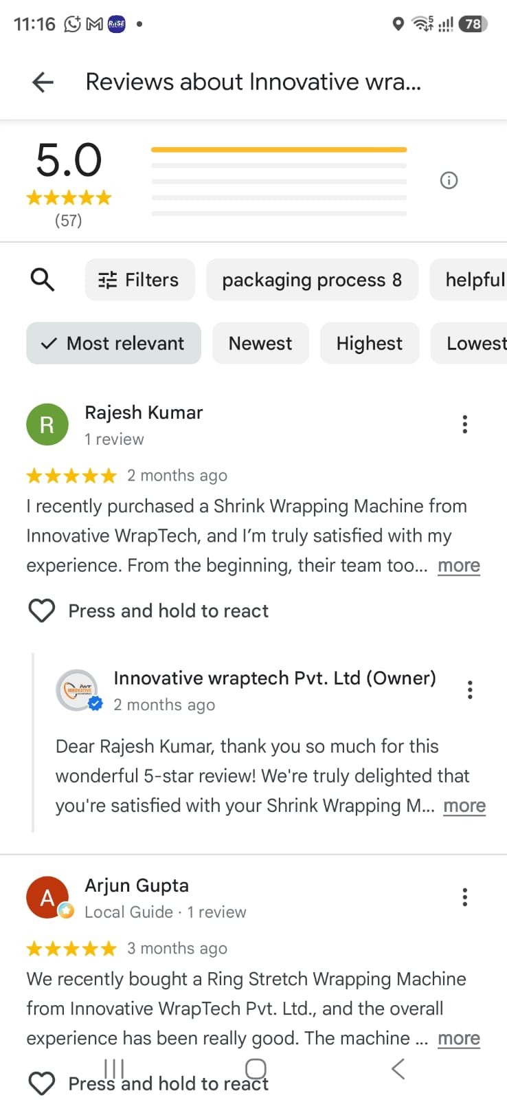 Innovative Wraptech Customer Reviews on Google